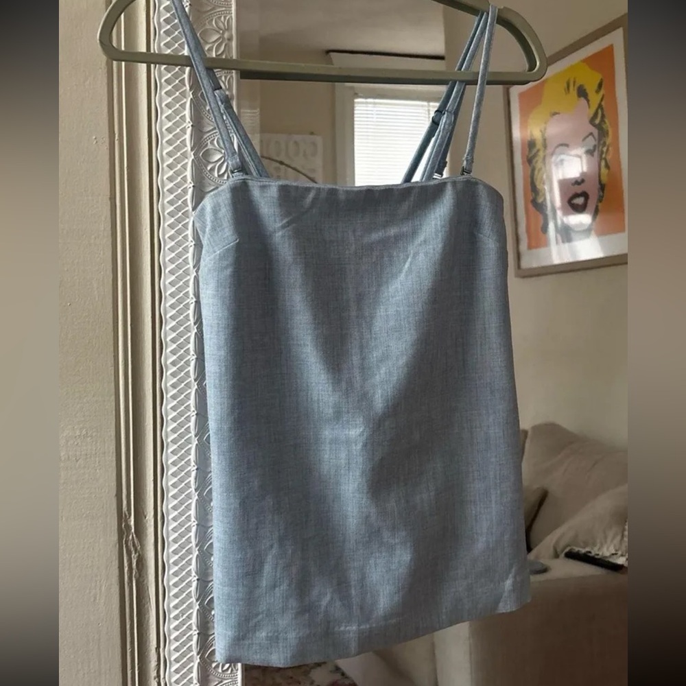 Abercrombie Linen Blend Top Removable Straps Blue